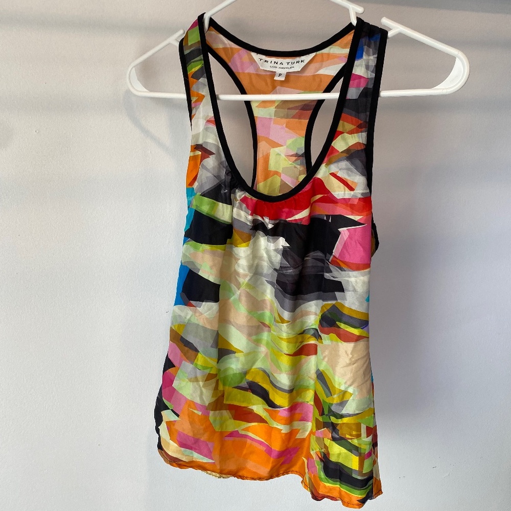 Trina Turk Los Angeles 100% Silk women’s Size Petite Multicolor Racerback Tank